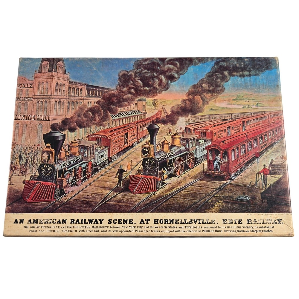 Currier & Ives double sided puzzle, Trains and Central Park. 1970 Puzzle Factory